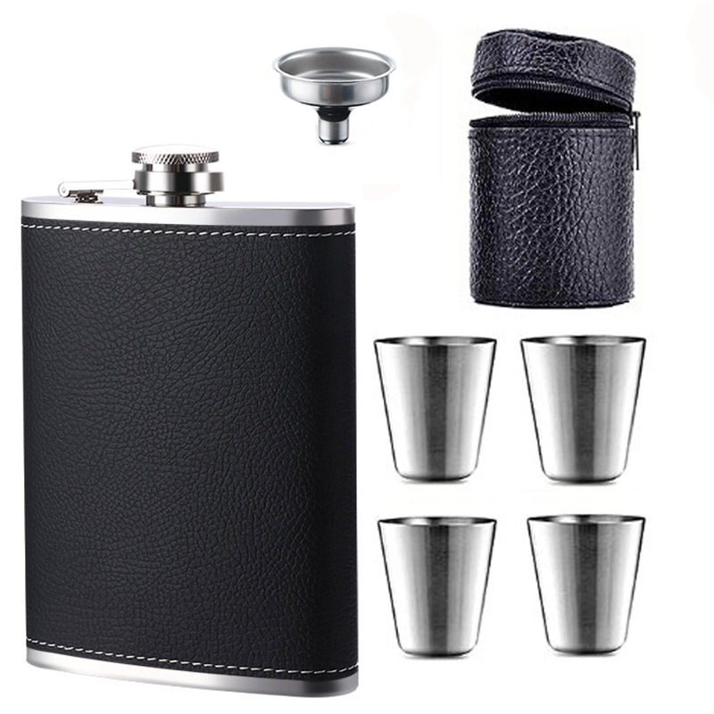 8oz Rvs Heupfles met cup pen Trechter set Pocket Heupfles cadeaupakket Alcohol Whiskey Heupfles Schroefdop: Rood