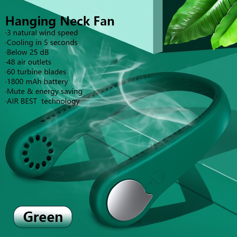 Usb genopladelig xaomi luftkøler mini elektrisk klimaanlæg bærbar sport udendørs hængende dobbelt vindhoved hals kølerventilator: H3 grønne