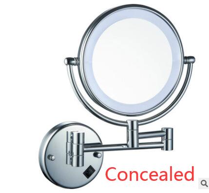 Miroir LED Vintage, Chrome, or, Ultra-mince, 8 pouces, Double face, grossissement mural, miroir télescopique pliant: Chrome Concealed