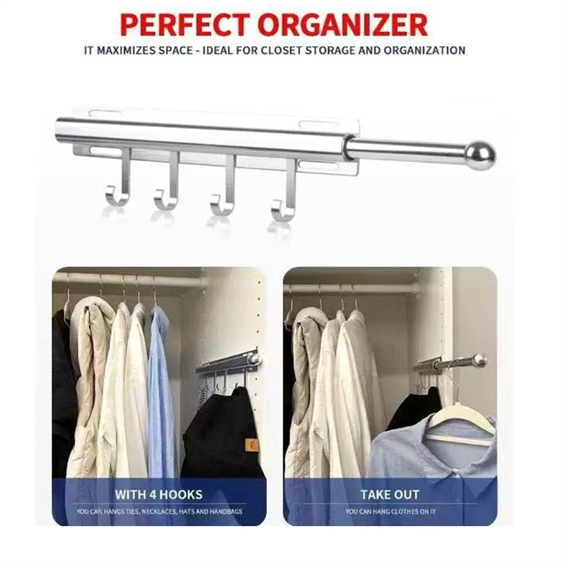 BAAR-Closet 12 Inch Valet Rod With 4 Hooks Pull Out Clothes Hanger Slide Out For Closets