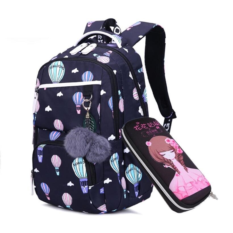 Okkid børn skoletasker til piger rusland grundskole rygsæk sød blomst print lyserød rygsæk skoletaske pige bogtaske: Sort med ballon