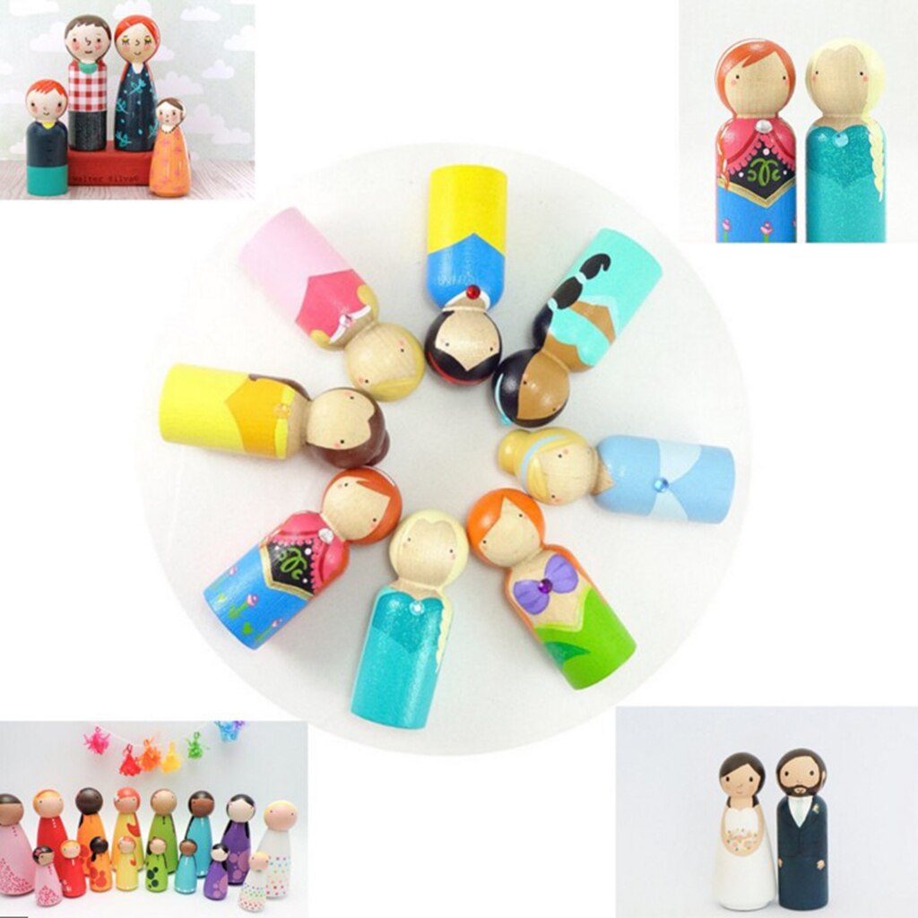 12 Pieces/Set Wooden People Peg Doll DIY Crafts Little Child Man Lady Couple