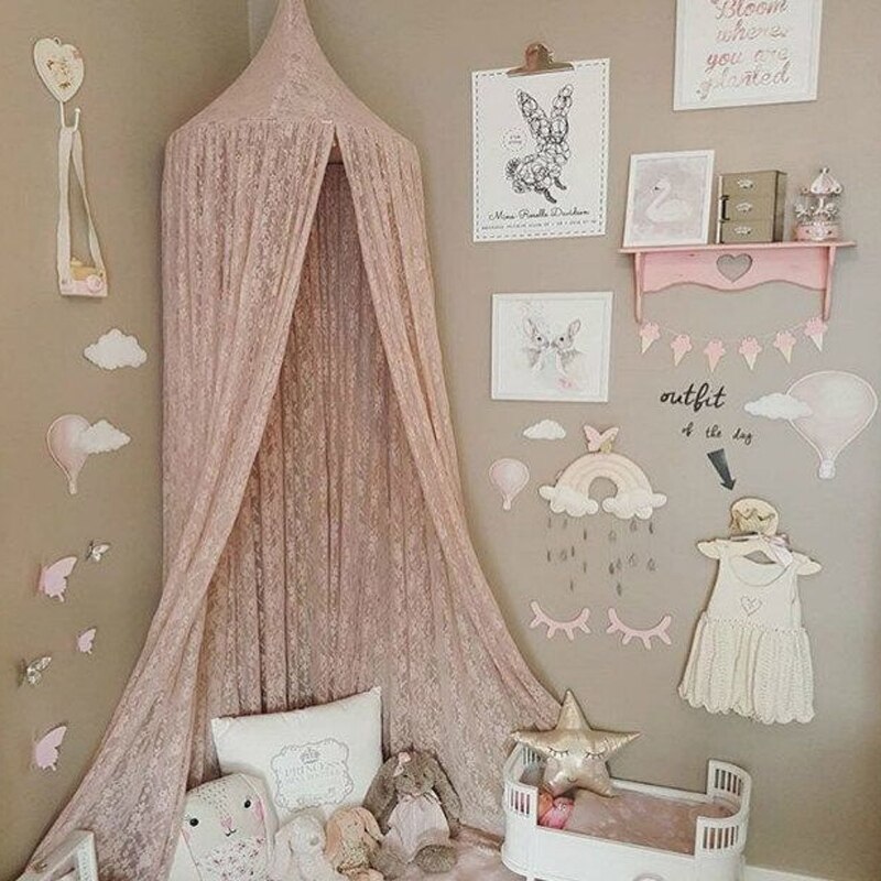 Spitze Baby Bett Vorhang freundlicher Moskito Netz Hause Bett Baldachin Vorhänge Runde Kuppel Krippe Dekor Netz Elegante Baby Mädchen Zimmer dekoration