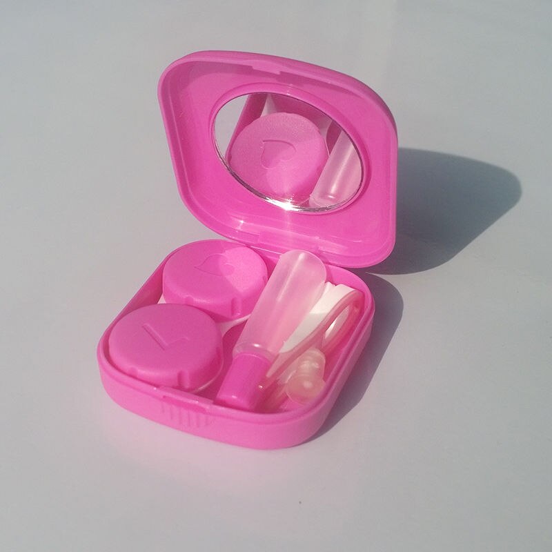 Let at bære rejsebriller kontaktlinseræske mini firkantet kontaktlinsetaske rejsesæt øjne plejesæt spejl container holder: Rød