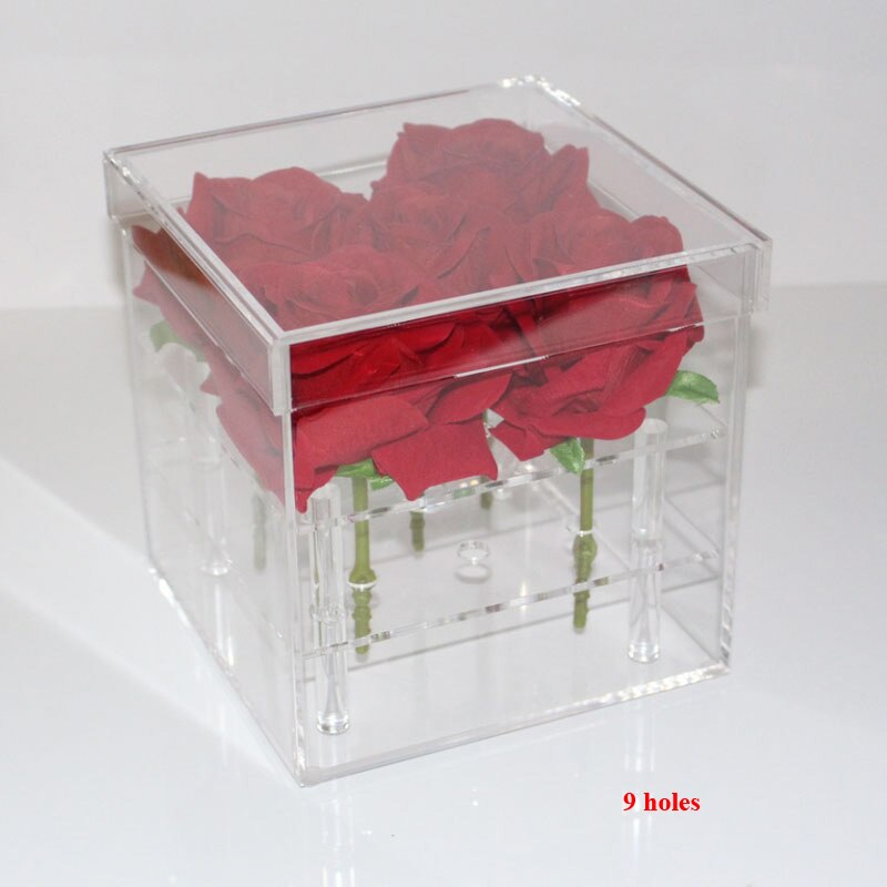 Clear Acrylic Rose Flower Box Luxury Handmade Box Vase: 9 holes