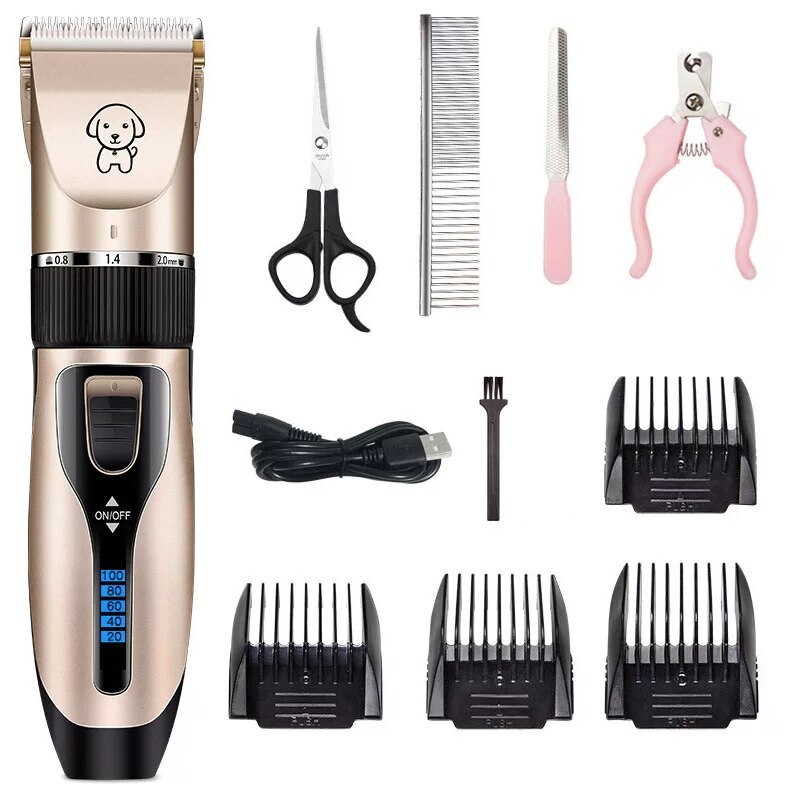 Dog Grooming Kit, Low Noise Rechargeable Dog Shaver, Electric Quiet Dog Hair Trimmer, Scissors Nail Kit for dogs and cats with C