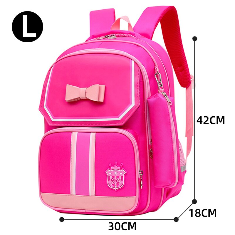 Rugzak voor basisschoolmeisjes, waterdicht, roze oxford-stof, schooltas voor kinderen, rugzak voor meisjes, schattige strik voor kinderen: K -08- roos-l