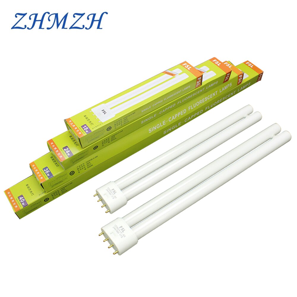 ZHMZH 18W 24W 36W 40W 55W Lámpara fluorescente 4 pines Tubo doble Base de luz de ahorro de energía Tubo de ahorro de energía H 2G11 Blanco Amarillo