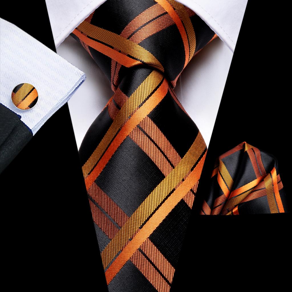 Hi-tie herrslips lyxig handgjord geometrisk slips sidenvävd slipsset för män affärsslips bröllopsslips fyrkantiga manschettknappar