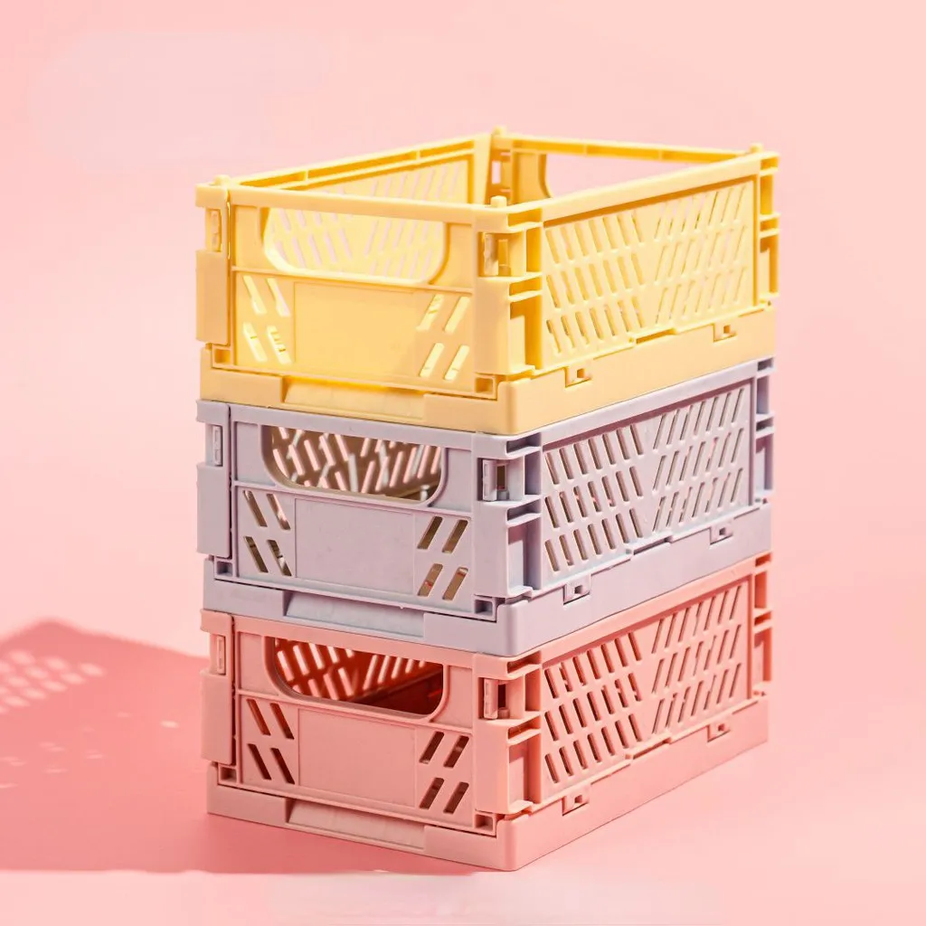 Foldbar opbevaringsboks plastik foldbar kasse kurv stabelbar sød makeupæske smykkelegetøjsæske opbevaringsboks bærbar opbevaring