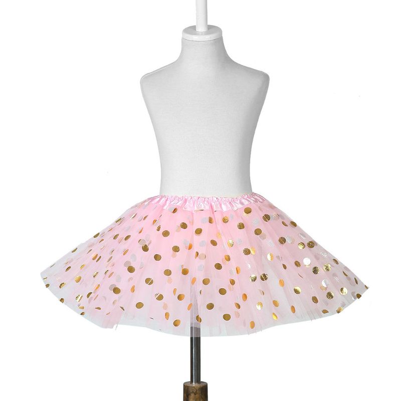 Meisjes Gelaagde Ruffle Tutu Rok Glitter Stip Pailletten Prinses Tule Jurk F3ME: Roze