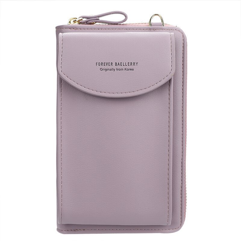 Carteira feminina para sempre baellery, carteira vertical para smartphone com zíper, bolsa de mão: Light Purple