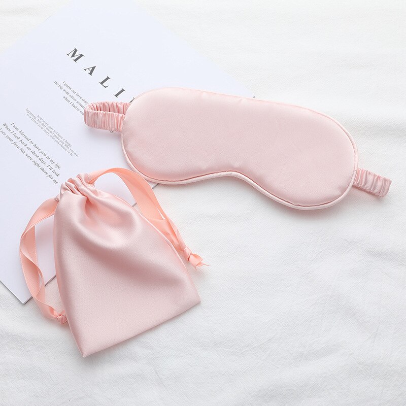 Imitert silke sovende øyemasker skyggelegging lapp deksel bind justerbar øyelapp reise slappe øyepleie verktøy med veske: Rosa 01