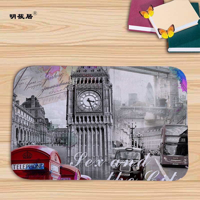 Billig pris boligindretning london paris naturskønne bygninger retro stue dørmåtte 40 x 60cm gulvmåtter flannel bad køkken tæpper: Mu 119
