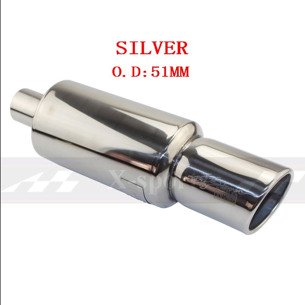 Car Motorbike Exhaust System Exhaust Pipe Muffler Tip Universal Stainless Steel ID 51MM 57MM 63MM Outlet 89mm Silencer Tail Pipe: SILVER  51MM