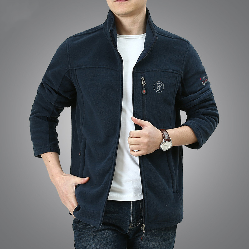 4xl efterår vinter herre varm fleece jakke plus fløjl tykkere termisk stor størrelse cardigan fleece frakke udendørs sport vandrejakker: 8579 tynde blå / Xxxl
