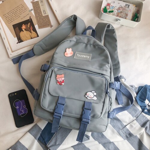 Femminile Rosa Carino Zaino Donne di Scuola di Nylon Impermeabile Zaini per Ragazzi di Grande Capacità Zainetto Harajuku 2020 Nuovo Bookbags: blue without toy