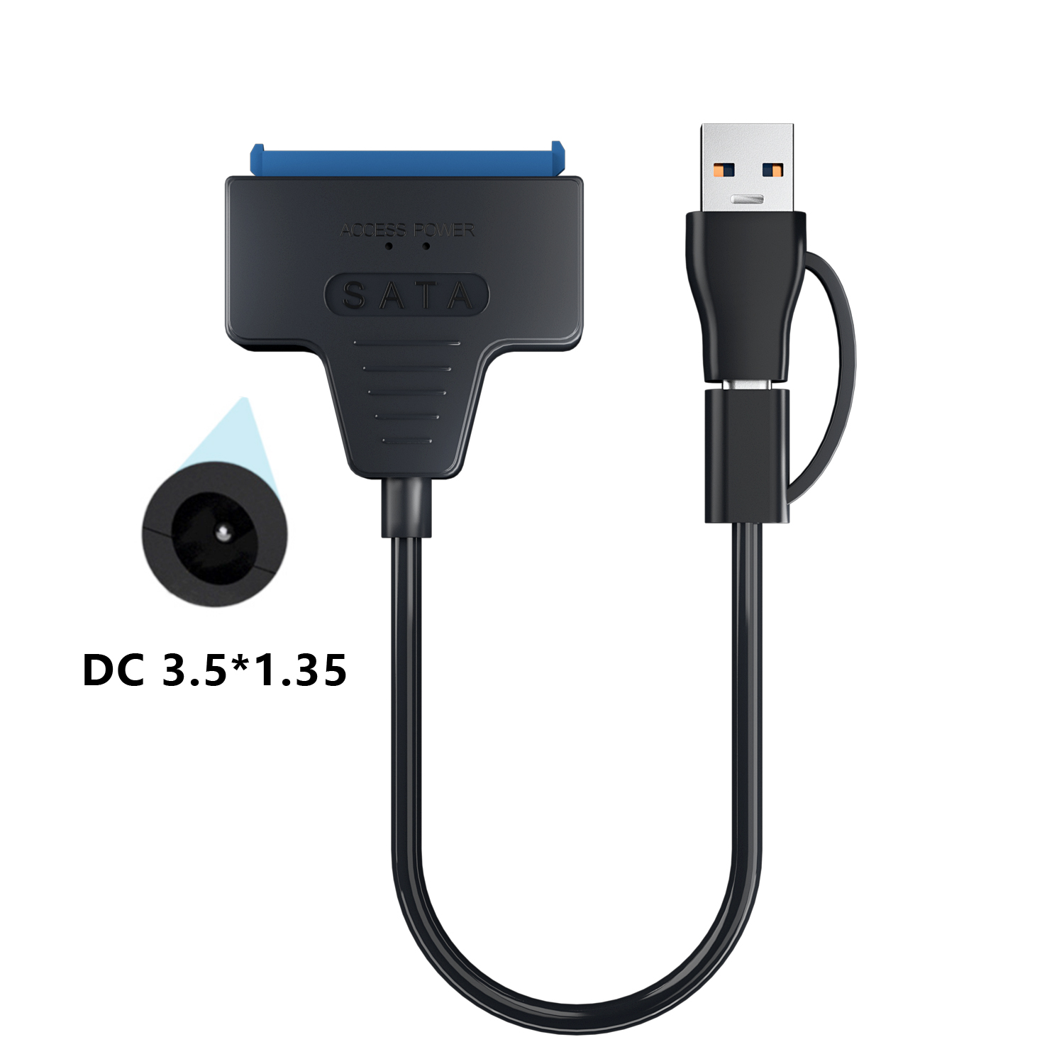 Usb 3.0 til sata/type-c-kabel usb til sata iii-driverkabel støtter 2.5- tommers 6 gbps hdd ssd-harddisk 22-- pinners adapter: Svart