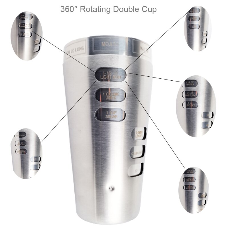 700Ml Stainless Steel Cocktail Shaker Measuring Bar Drink Mixer 400ml Glass Bartender Strainer Drink Mixer Set