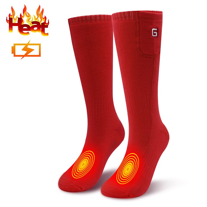 Batteri opvarmede sokker elektrisk genopladelig opvarmning sox kit til mænd kvinder, vinter varme varmeisolerede strømper til kolde fødder: Rød