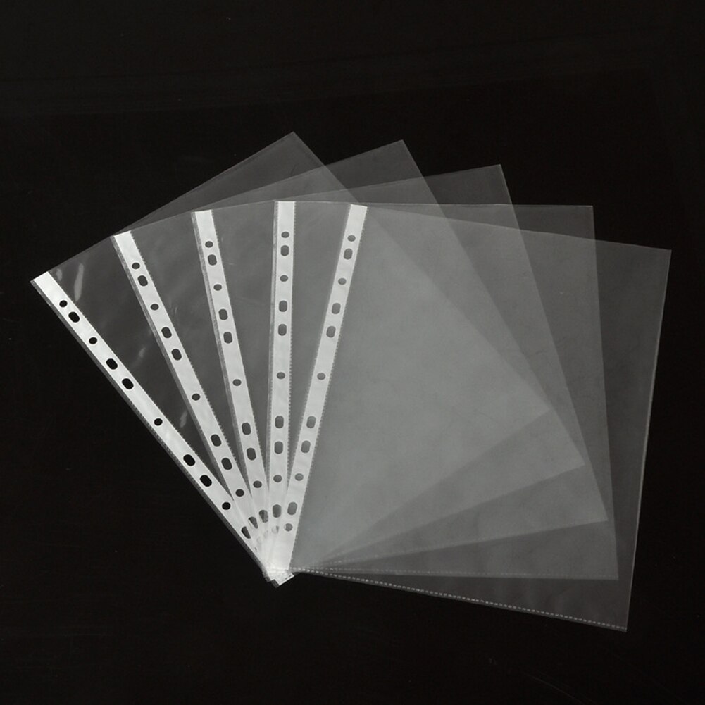 100Pcs A4 Plastic Punched Pockets Folders Filing 11 Holes Loose Leaf Documents Sheet Protectors Transparent Folder Bag