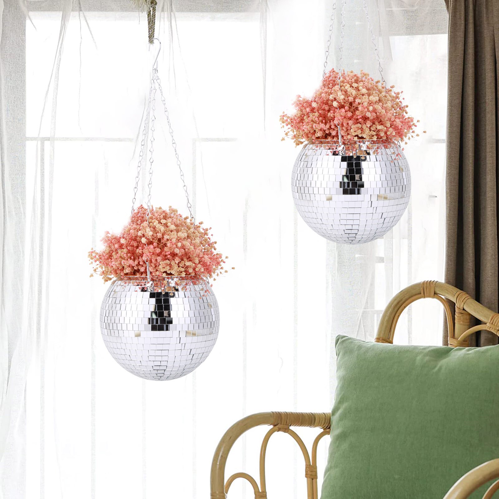 Mirror Hemisphere Flowerpot Hanging Basket Basketball-Shaped Hanging Pot Mirror Ball Flowerpot Office Garden Ornaments