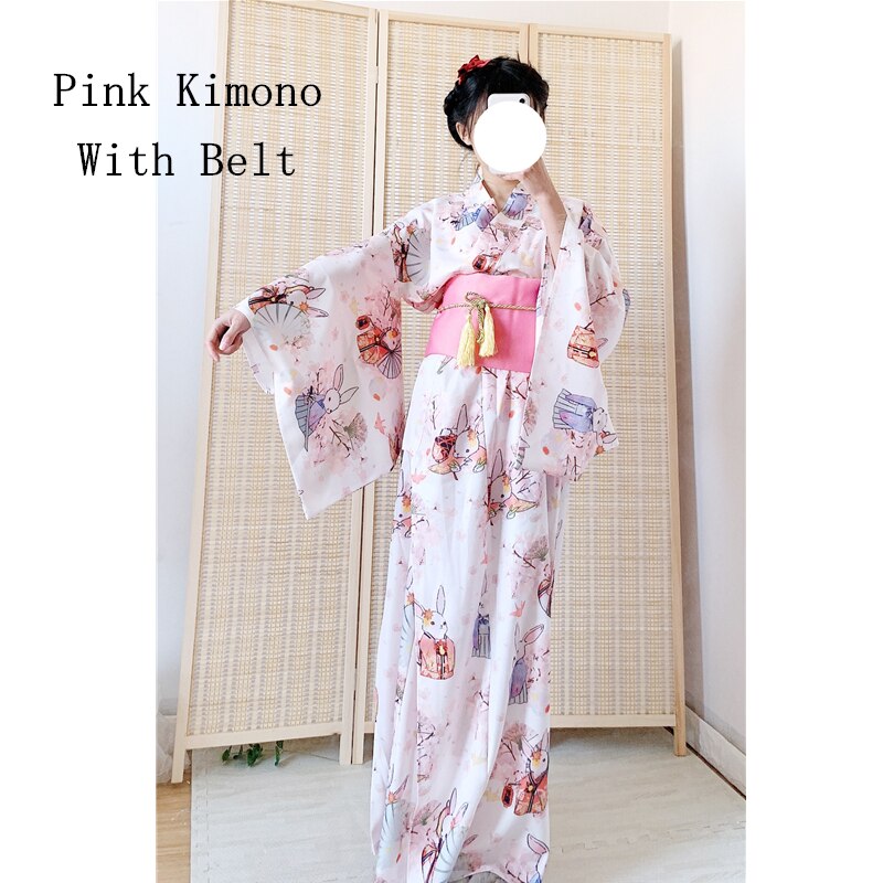 Vestido Kimono tradicional japonés para mujer, Kimono Oriental Yukata para Festival de Año , disfraces de Cosplay Vintage Obi: Color3 WithBelt
