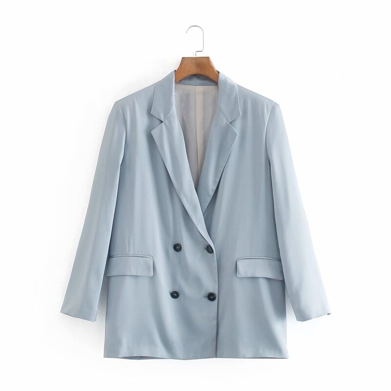 Forår efterår kvinder ol kontor todelt sæt smarte blazer jakke frakke+elastiske bukser jakkesæt afslappet løse toppe outfits kvindeligt kostume: Kun blå blazer / Xs