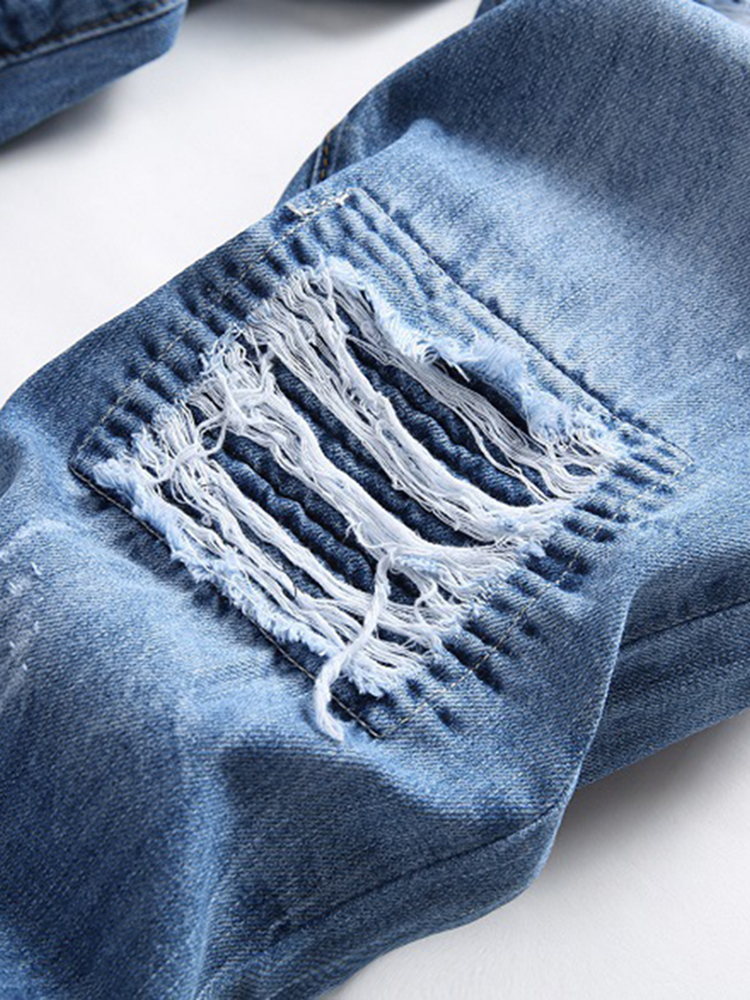 Jean déchiré grande taille pour hommes, patch de genou troué, masculine, personnalité, pantalon tendance, 2022