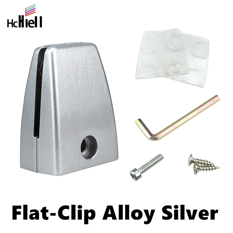 Pinzas de aleación de aluminio y plata para Mampara de oficina ajustable, soporte de abrazadera para estante de vidrio: Flat alloy Silver