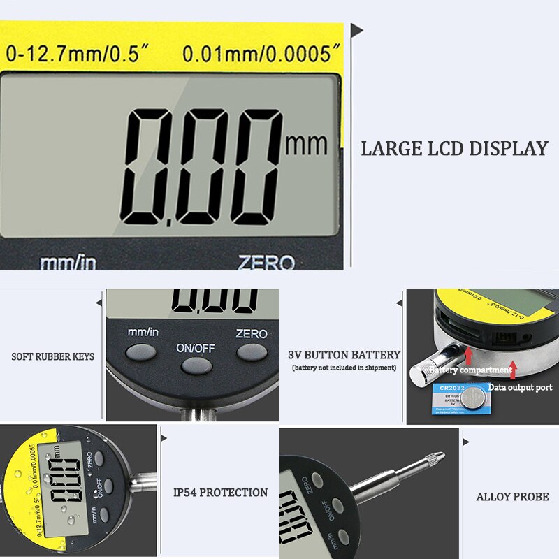 Digital mätklocka 0-25.4mm 0.001mm 0.00005 "elektronisk mikrometer metrisk tum mätare