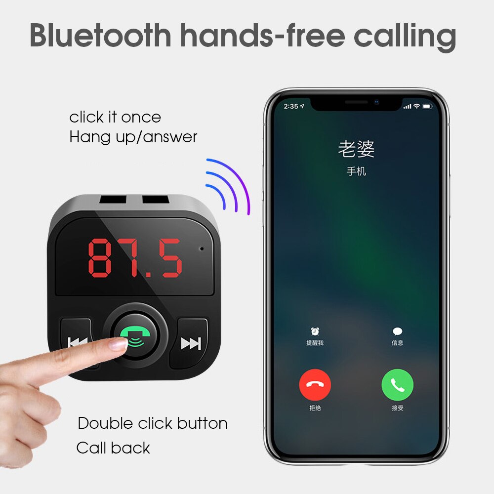 On Handsfree FM Transmitter Bluetooth Car Kit Wireless Bluetooth 5.0 3.1A LED MP3 Player USB Charger Cigarette Lighter Powe