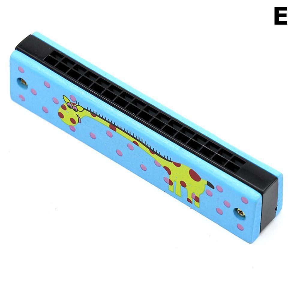 Armónica de madera pintada para niños, instrumento de doble hilera con 16 orificios, instrumento musical para la boca P1E5: E