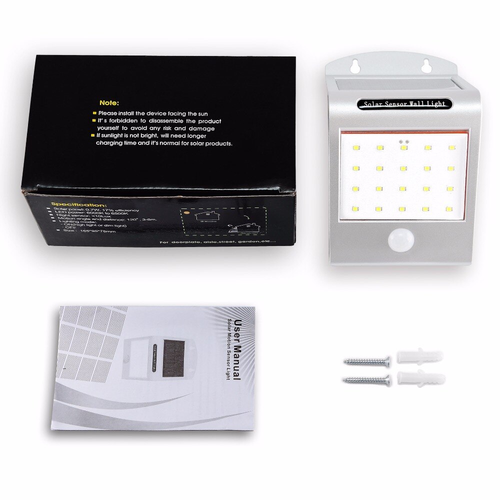 Outdoor Wall Mounted LED Light Integrated of Security PIR Motion Sensor and Solar Panel Power Supply Waterproof IP65