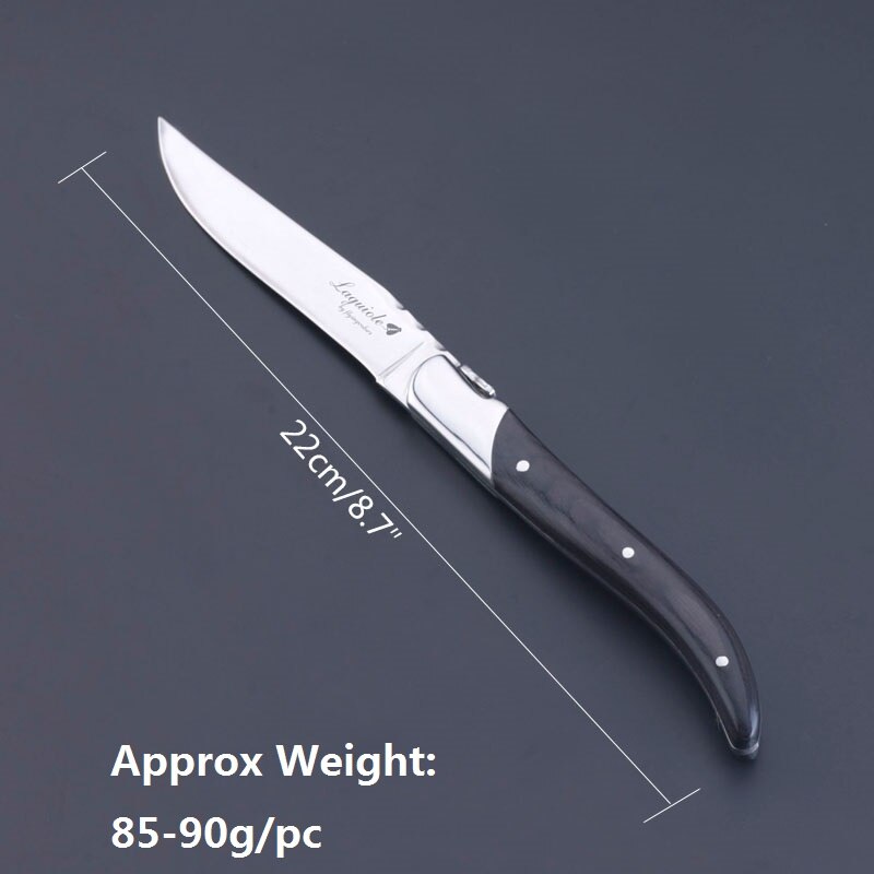 6pcs 8.7" Laguiole Style Steak Knife Stainless Steel Black Wood Handles Dinner Knives Cutlery Flatware Set Western Wedding