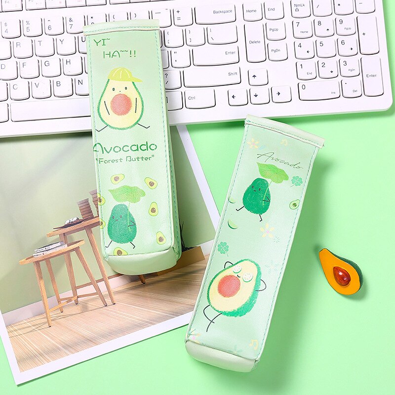 Avocado Kawaii Pencil Bag High Capacity Pu Pencil Pouch Cute Pen Case For Student School Office Supplies Stationery