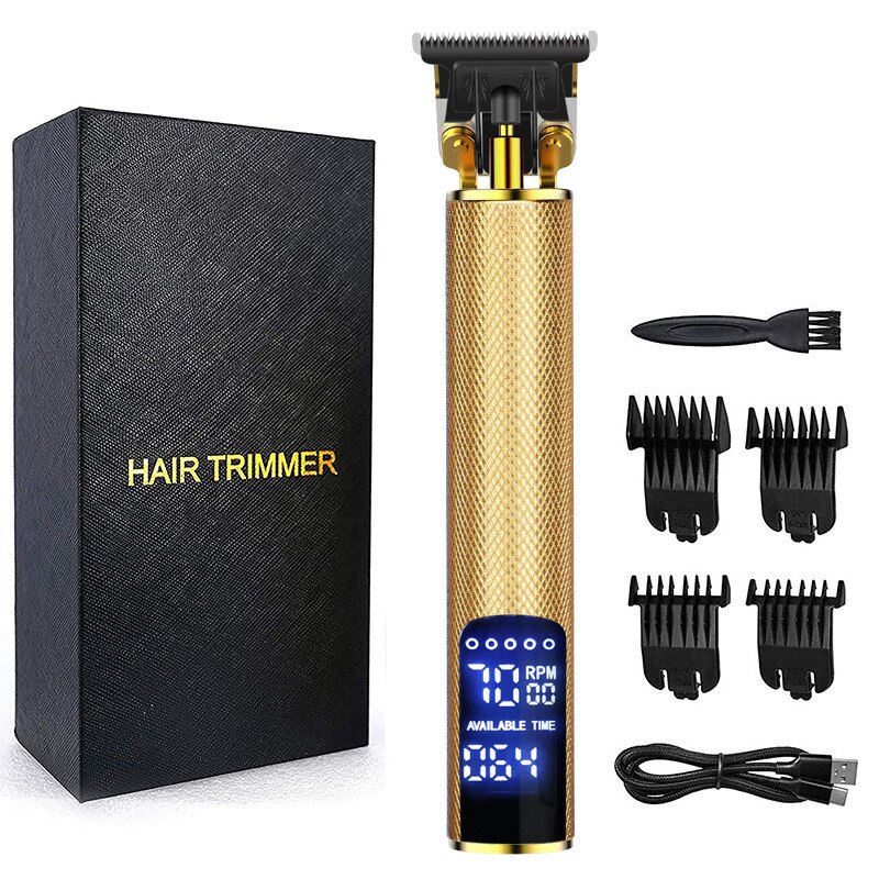 Finishing Hair Trimmer Barber Shop Clipper Beard Trimer For Men Usb Cutter Machine Kit: Gold LCD