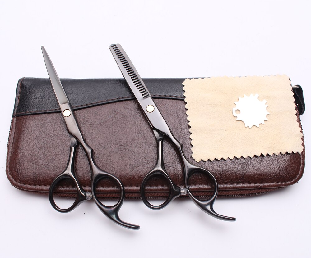 5.5" 16cm JP Steel Engraving Brand Black Cutting Shears Thinning Scissors Hairdressing Scissors Hair Scissors C1005
