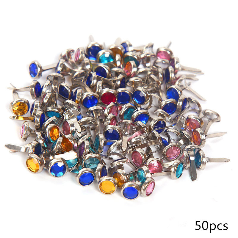 Clous de deux pieds en métal 50/100 pièces | Pointes de strass, matériel artisanal pour enfants, accessoires Scrapbooking, attache de décoration pour Brads: Rhinestone nail 50pc