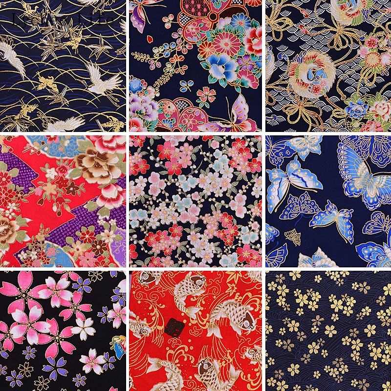 Lychee Leven Japanse Vlinder Kraan Gedrukt Patchwork Stof Zwart Rood Katoen Kersenbloesem Bronzing Stof Diy Naaien Ambachten