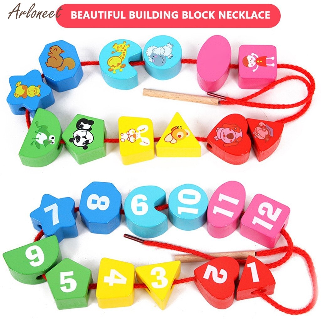 Wooden Beaded Rope Stringed Geometric Digital Alarm Clock Puzzle Toy Education Robot Kids Building Puzzles Toys