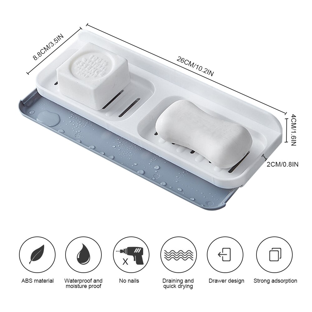 Doble rejilla cajón montado en la pared jabonera doble drenaje jabonera baño ducha jabonera bandeja estante de almacenamiento