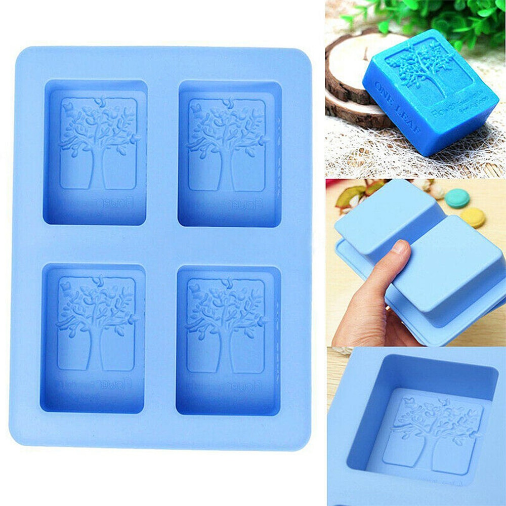 Tree Pattern Rectangle Silicone Soap Mold DIY 4 Hole Crafts Handmade Soap Molds Random Color