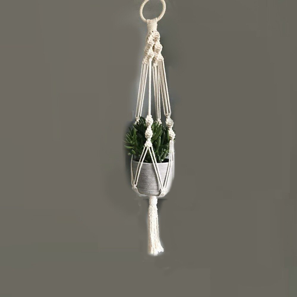 Colgador de planta hecha a mano, macramé, bandeja