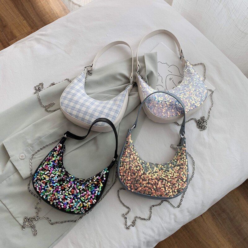 paillettes di modo sacchetti di Cuoio dell'UNITÀ di ELABORAZIONE ottavino Borse A Spalla per Le Donne 2020 di Disegno della catena di Lusso Sacchetto di Mano Femminile di Viaggio sacco