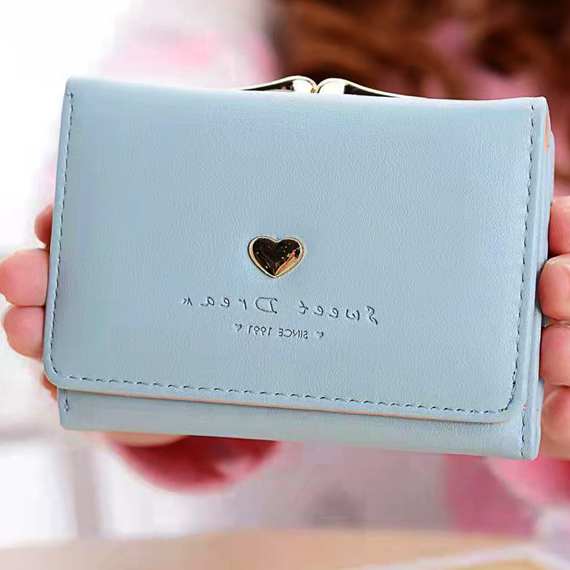 Vrouwelijke Korte Lederen Portefeuilles Koreaanse Versie Vrouwen Organisator Portemonnee Dames Clutch Bag Met Foto &#39;S Id Venster: Light Blue