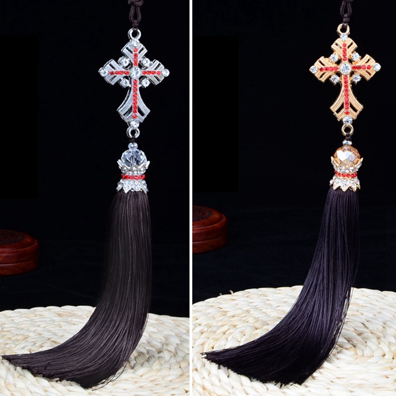 Car Pendant Crystal Diamond Cross Car Decoration Crucifix Automobile Rearview Mirror Decor Hanging Accessories