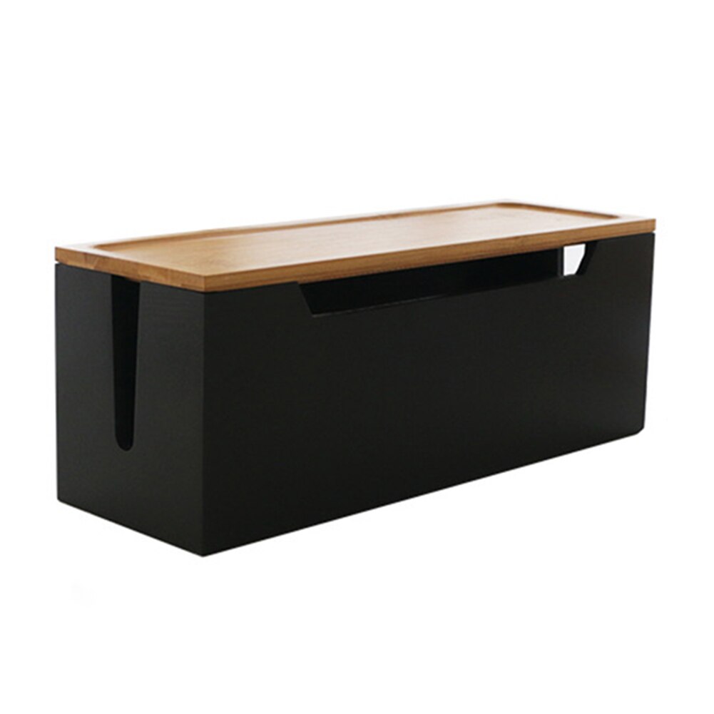 Draad Kabel Opbergdoos Houten Power Line Opslag Case Stofdicht Charger Socket Organisator Draad Case Home Kabelhaspel Netjes Doos: 37x12.5x12cm Black