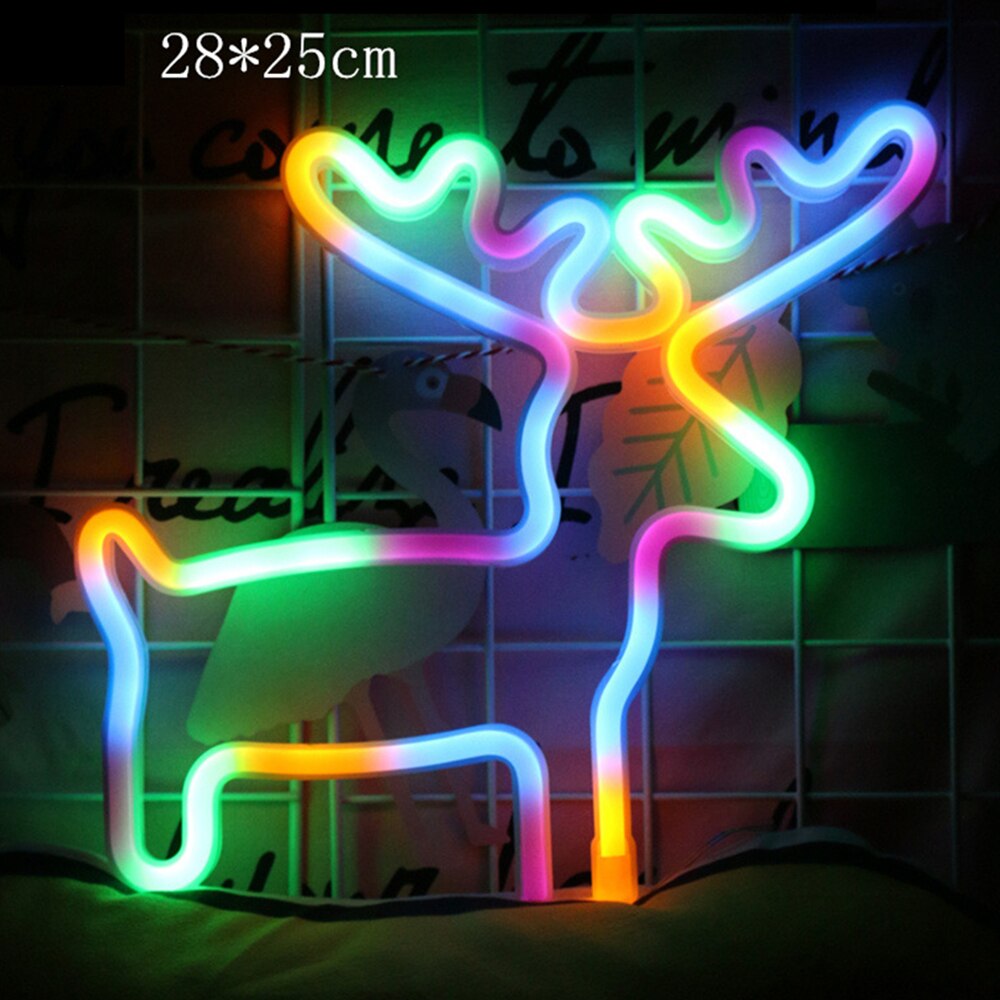 LED Neon Light USB/Battery Power Chirstmas Tree Snowflake Neon Sign Art Night Lamp Xmas Party Wedding Kids Room Decor: Colorful Deer