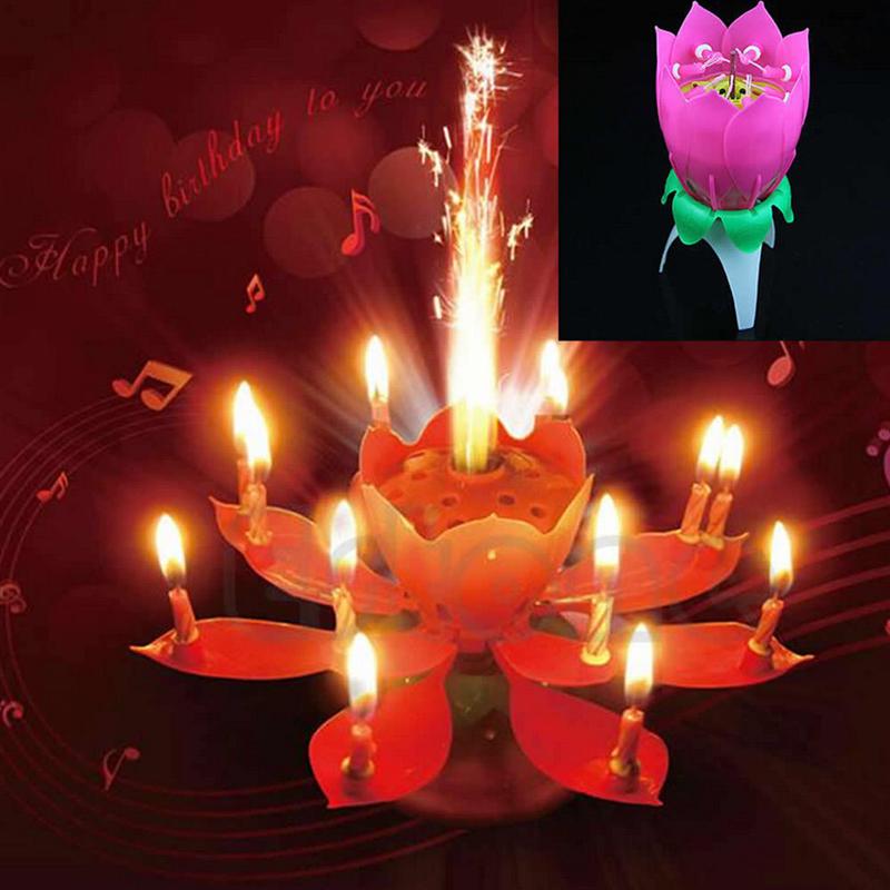 Lotus Verjaardag Kaars Met Muziek Draaiende Kaars Met Gelukkige Verjaardag Lied